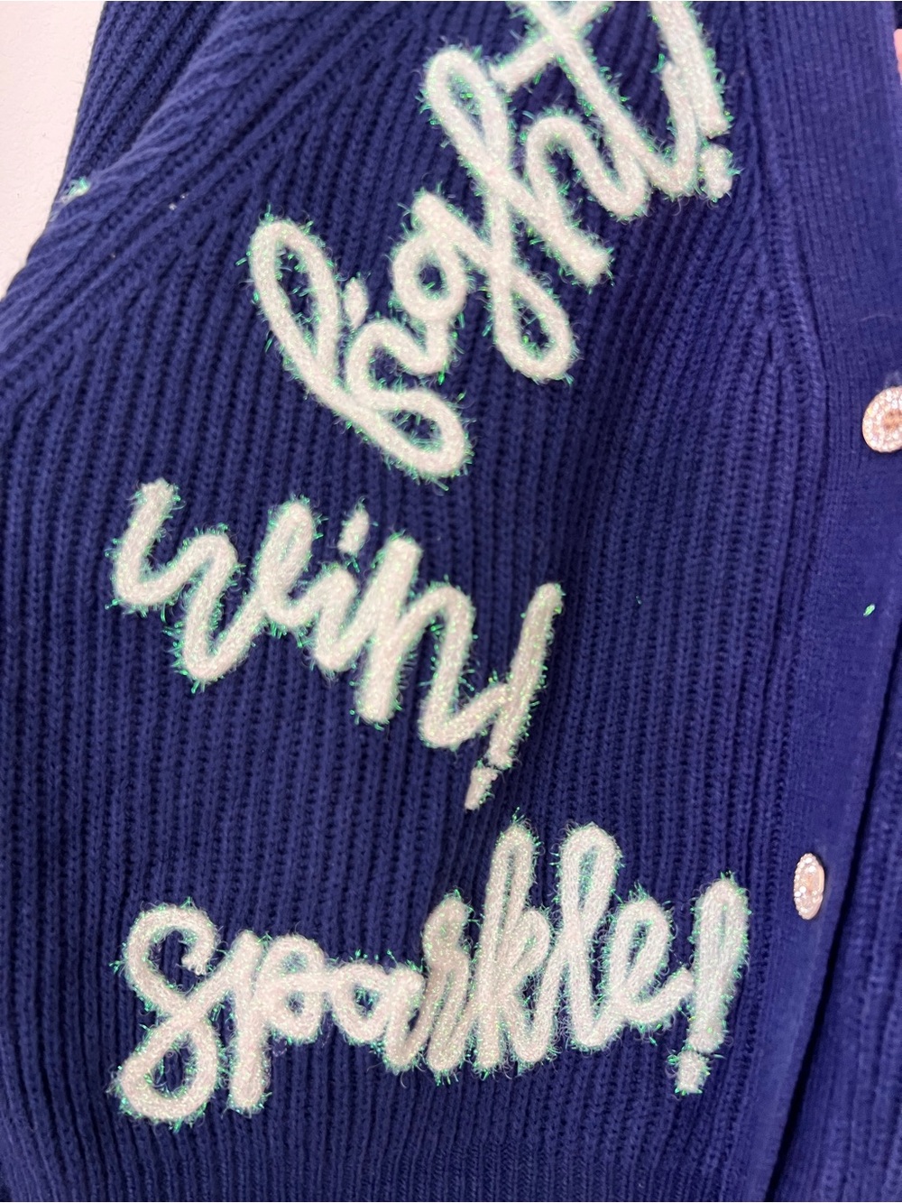 NWT Queen of Sparkles Go Win Fight Navy White Cardigan Small Cheer Game Day - Picture 5 of 7